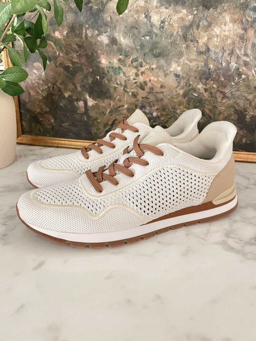 Vivaia Allday Mesh Sneakers Slip On White Buff Beige Size 8 (39) - Picture 2 of 11